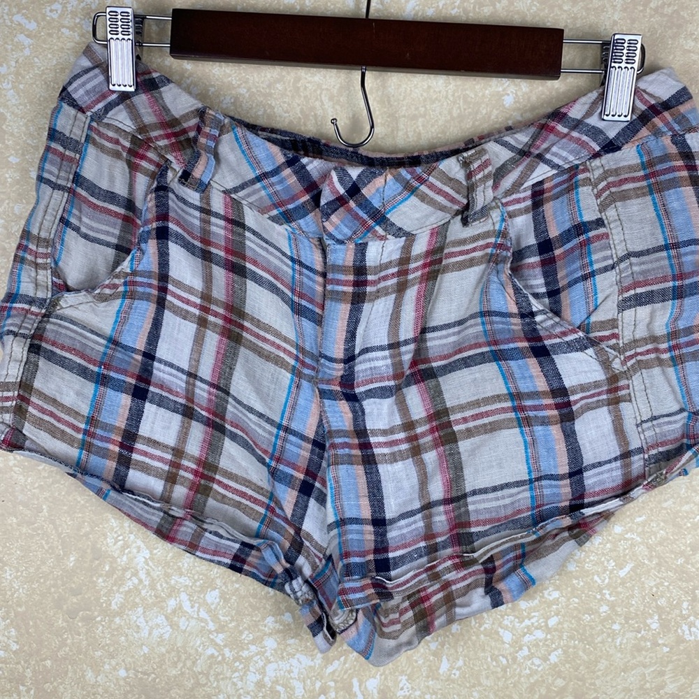 🤑 SAVE $68!! 🤑 EUC FREE PEOPLE | We The Free | Plaid Linen Shorts | 6 Retail $88